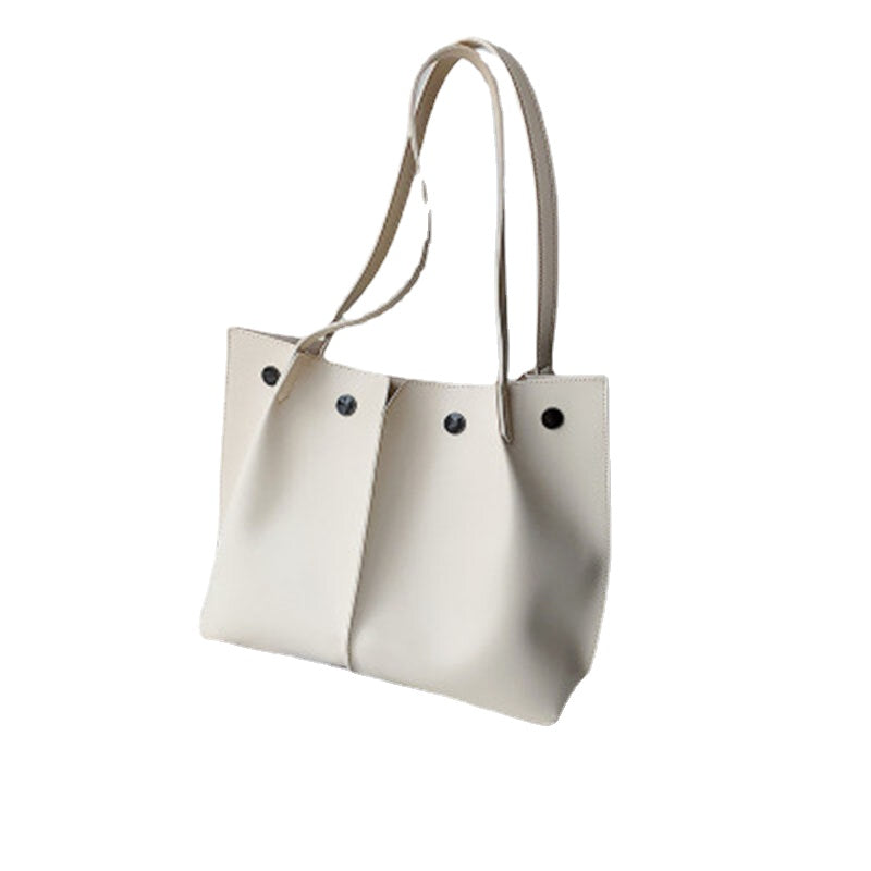 2 Pcs Women PU Leather Rivet Hasp Wild Large Capacity Ruched Bag Shoulder Handbag