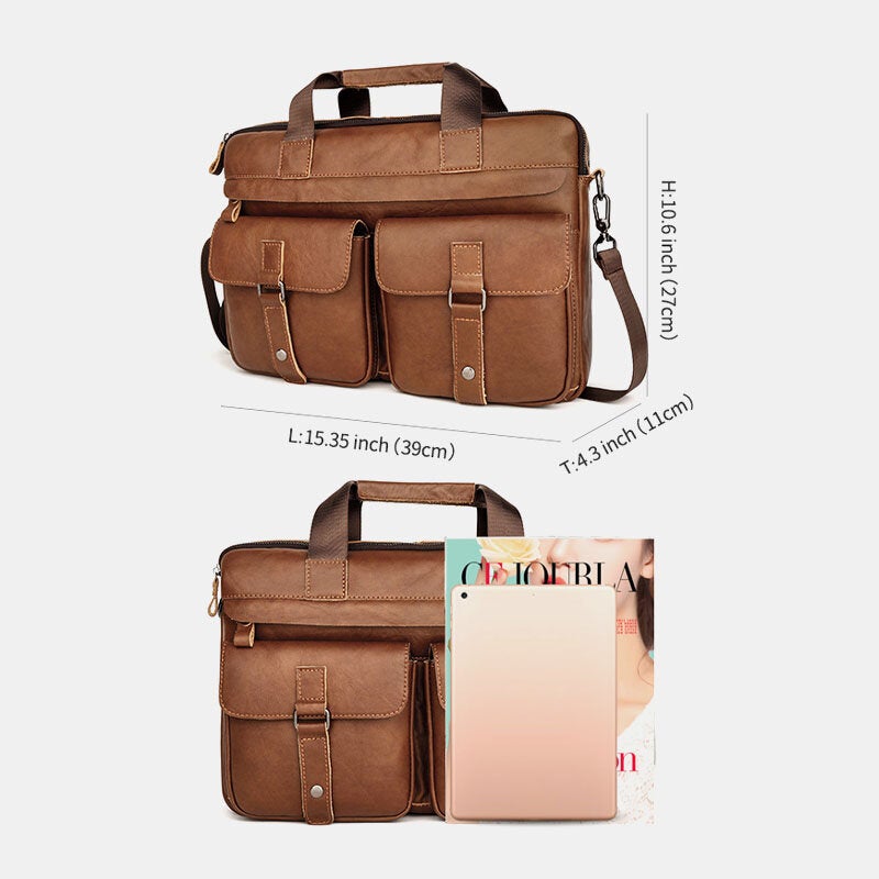 Men Cowhide Super Large Capacity Multi-pocket Crossbody Bags Briefcase Retro 14 Inch Laptop Messenger Bag Handbag Shoulder