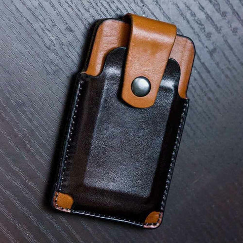 Men Retro Genuine Leather Color Matching 5.8 Inch Phone Bag Belt Bag Waist