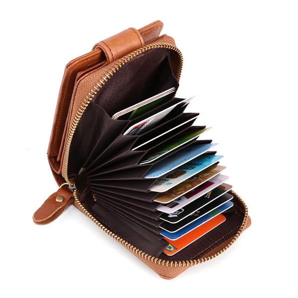 Men Genuine Leather RFID Anti-magnetic Vintage Casual 15 Card Slots Wallet