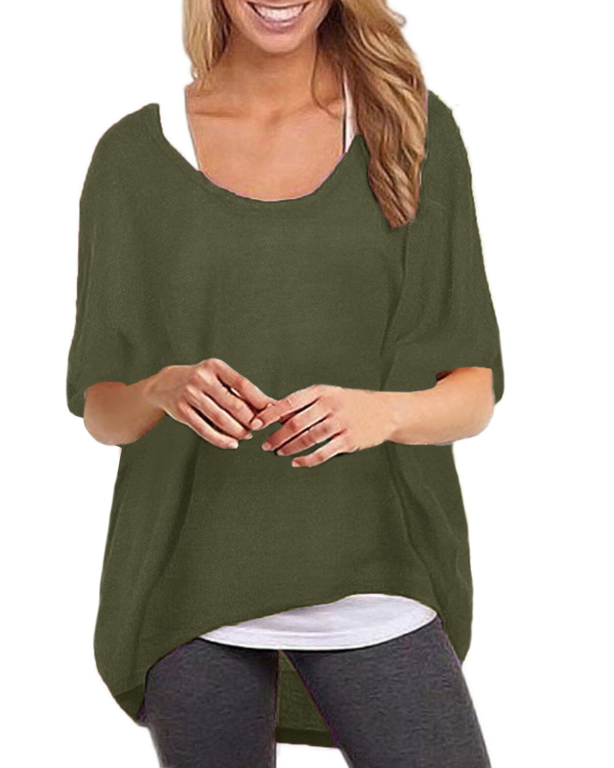 Women Half Sleeve Loose Baggy Tops Pullover Casual Blouse