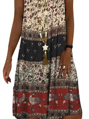 Women's V Neck Sleeveless Casual Bohemia Long Dress