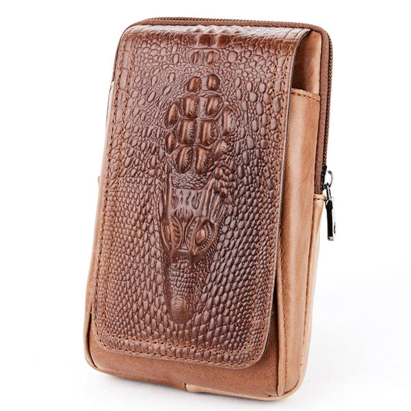 Croc Embossed Leather 6in Phone Pouch Belt Hip Bum Bag for Men