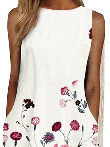 Women's Casual Dress Tank Dress Print Dress Floral Pocket Print Crew Neck Midi Dress Active Fashion Outdoor Daily Sleeveless Loose Fit White Spring Summer