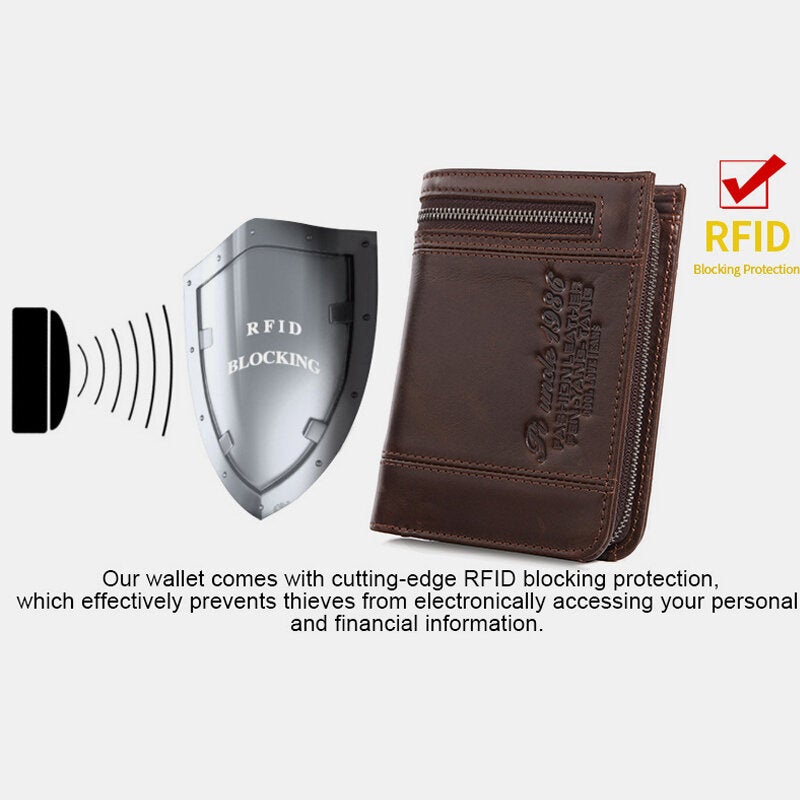 Men Genuine Leather Short RFID Anti-theft Large Capacity Multi-card Slot Card Holder Coin Purse Wallet Money Clip