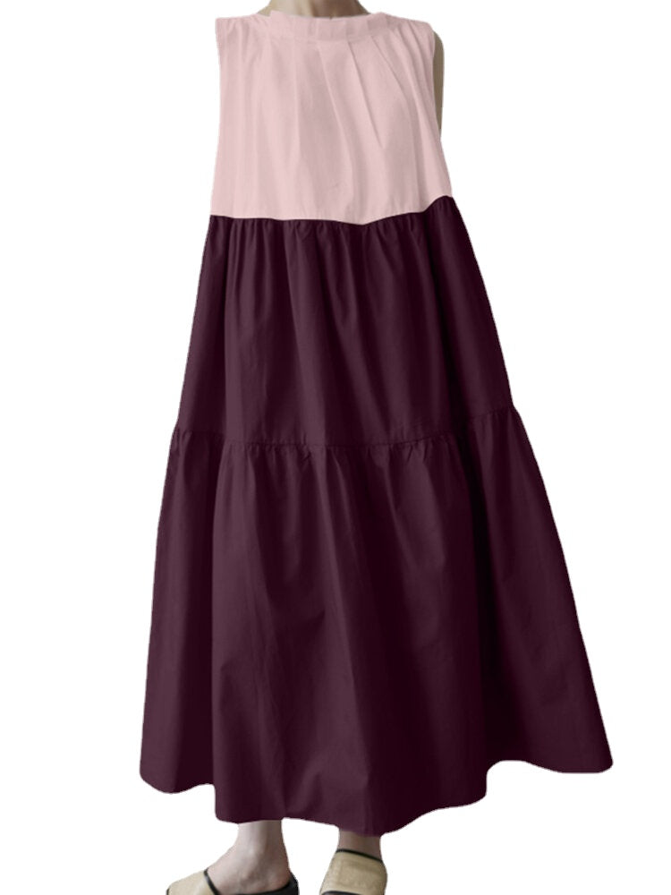 Sleeveless Contrast Color Leisure Maxi Dress