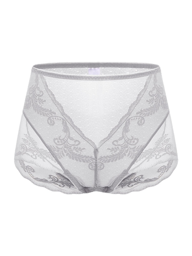 Plus Size Women Lace Jacquard Sheer Breathable Thin High Waist Panties