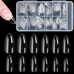 240pcs Glossy Almond Nail Tips – Middle-Length, Mixed Colors, DIY Full Cover Kit