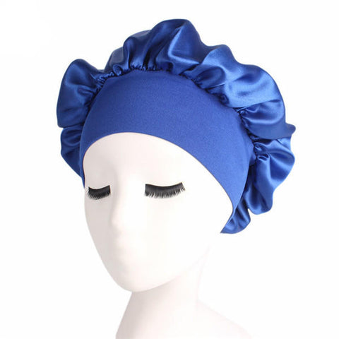 Womens Black Fleece Elastic Bathing Cap Headband Shower Cap Sleeping Hat Hair Care Beanie