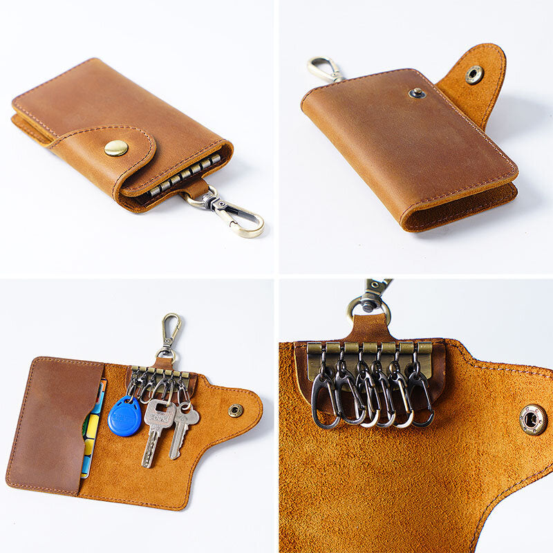 Men Genuine Leather Vintage Unisex Mulit-functional Waist Hanging Key Bag Durable Coin Purse