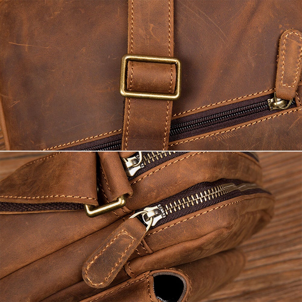 Men Vintage PU Leather Multi-storage Multi-pocket Crossbody Shoulder Bag Briefcase Business Travel Duffel Attache Case