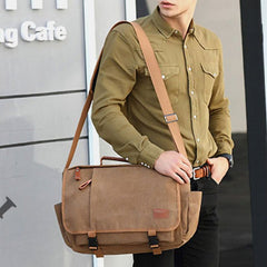 Men Vintage Large Capacity Waterproof Canvas Casual Crossbody Bag Shoulder Travel