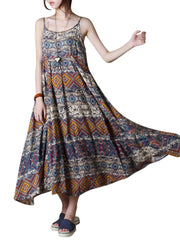 Bohemian Women Random Floral Printed Sleeveless Spaghetti Strap Maxi Dresses