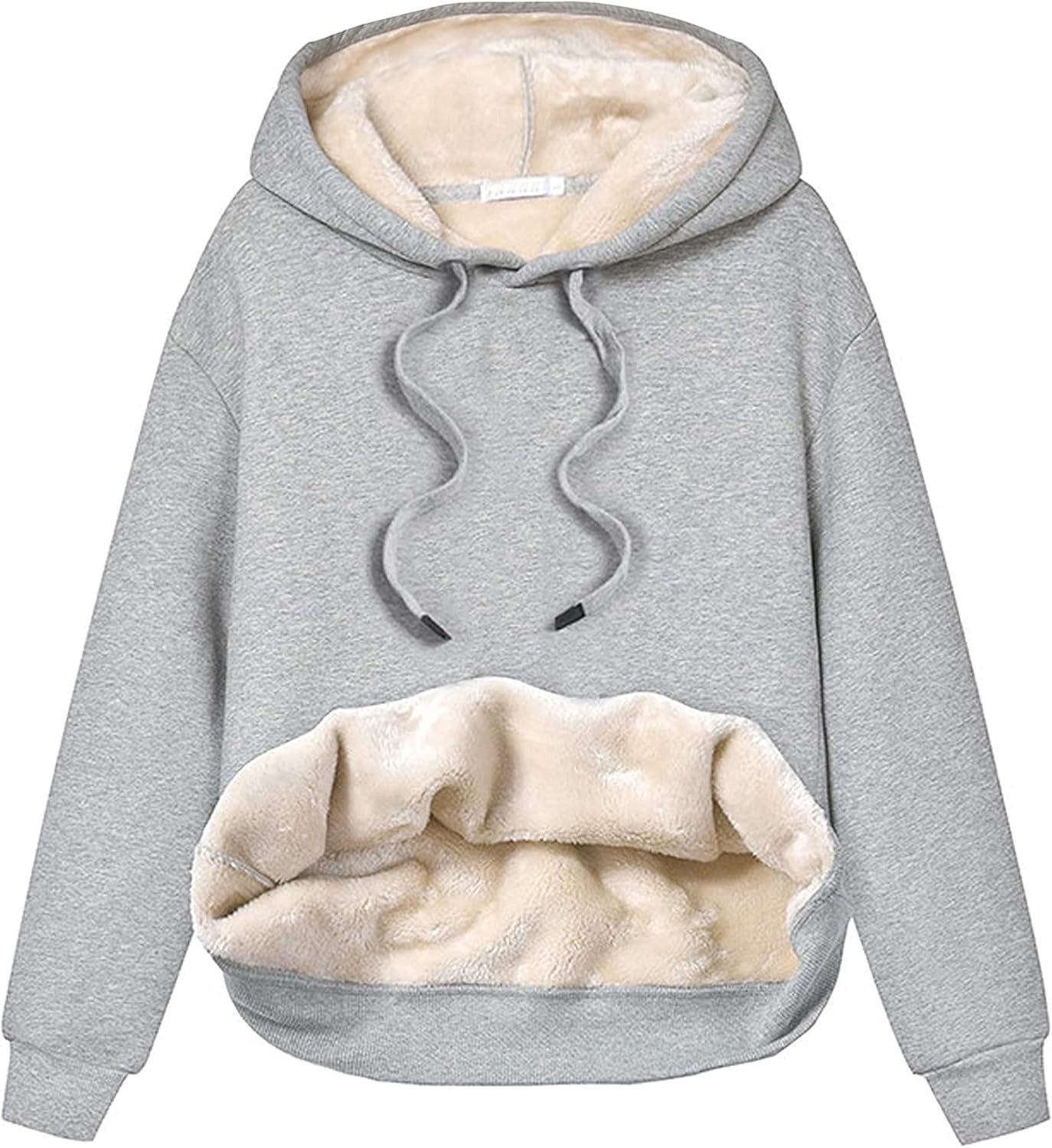 Women’s Cozy Sherpa Lined Hoodie Sweatshirt – Adjustable Drawstring Hood, Kangaroo Pocket, Long Sleeves for Fall & Winter Comfort