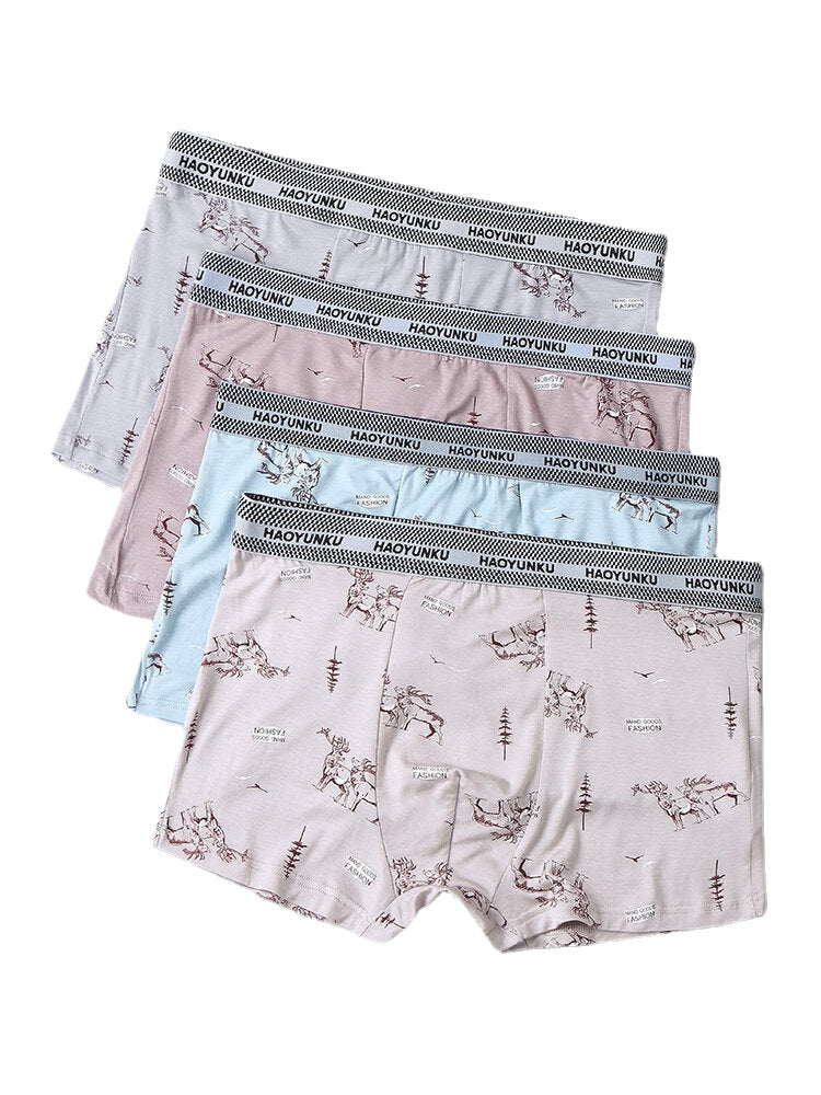 Multipacks Mens Animals Print U Convex Boxer Briefs