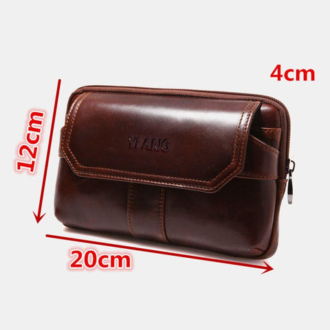 Men Genuine Leather Clutches Bag Belt Waist Phone for 7 inches Phones