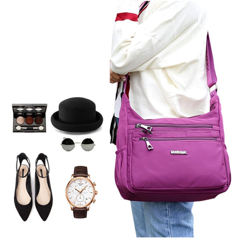 Women Nylon Light Shoulder Bags Multi Pockets Waterproof Crossbody Bag