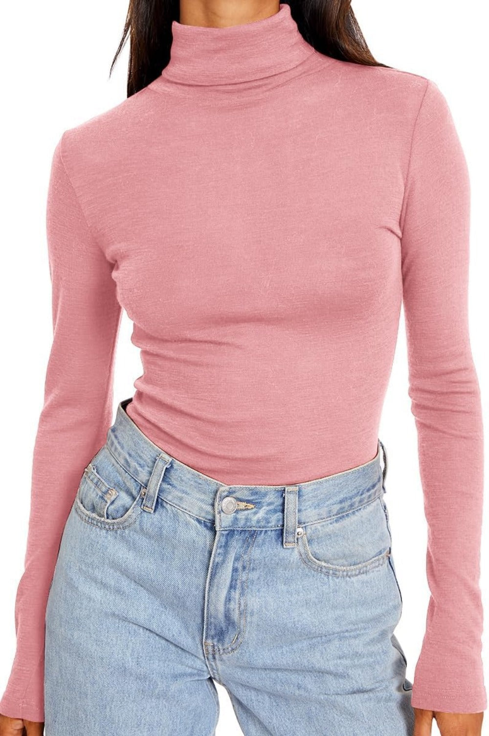 Women's Turtleneck Long Sleeve Shirts Fall Fashion Basic Layering Slim Fit Soft Thermal Underwear Tops