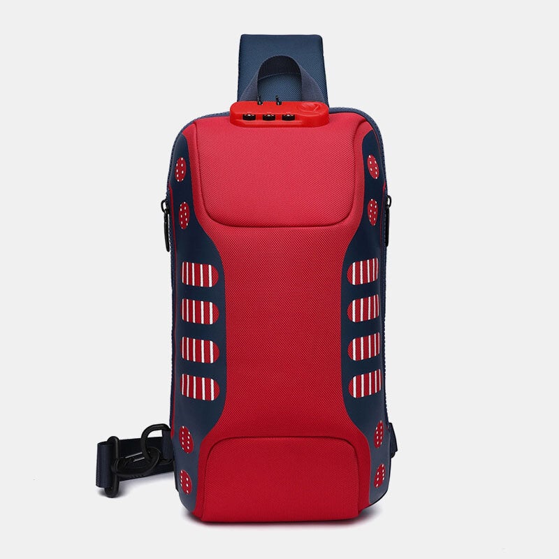 Men Oxford Multifunction Anti-theft Password Lock Chest Bag Casual Hidden Water Bottle Pocket Reflective Strip Design USB Charging Crossbody Shoulder Bag