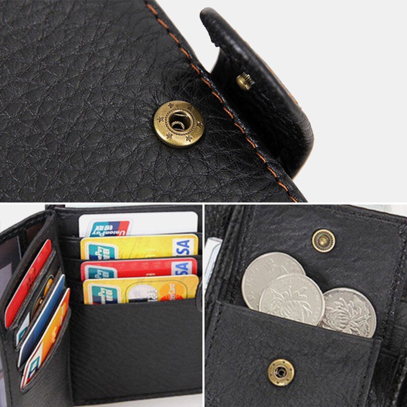 Men Short RFID Anti-magnetic Genuine Leather Wallet Vintage 11 Card Slot Card Case Driver's License Wallet