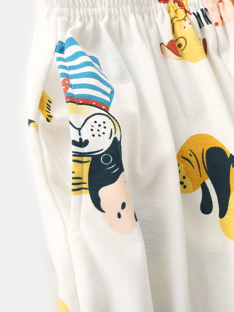 Women's Cartoon Animal Print Pajama Set - Pullover & Elastic Waist Pants