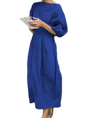 Women Solid Color Cotton Linen High Waist Daily Casual Maxi Dress