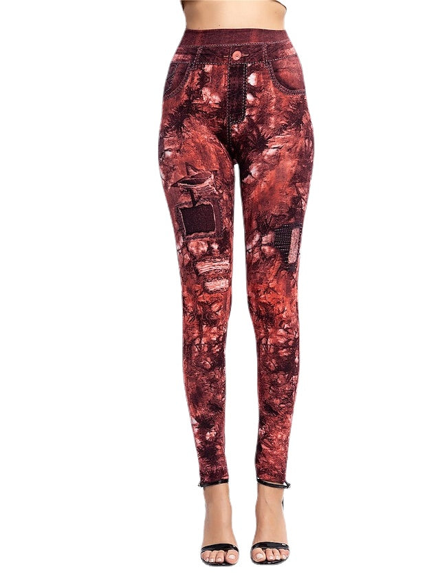 Women's High Waist Print Comfort Denim Pants