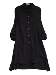 Solid High-low Button Front Pocket Lapel Shirt