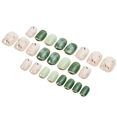 24 Pcs Chic Square Press-On Nails with Golden Accents – Glossy White Camellia Design for Women & Girls