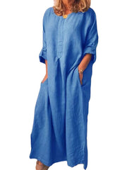 Loose Solid Color Long Sleeve Casual Maxi Dress