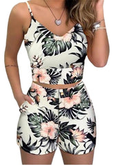 Summer Fashionable Women's Print Shorts & Cropped Tank