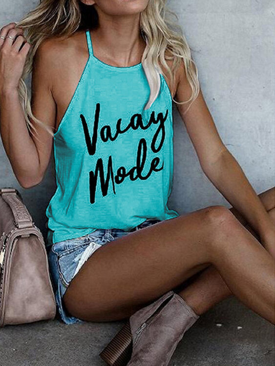Letter Print Halter Loose Casual Tank Tops