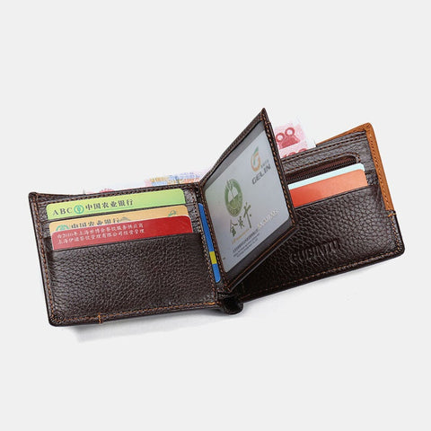 Men First Layer Cowhide 8 Card Slots Case Retro Bifold Short Splicing Wallet Money Clip Coin Purse