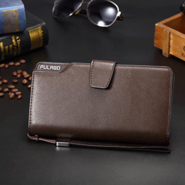 Men Leather Business Long Wallet Credit Card Organizer with 21 Slots Phone Bag