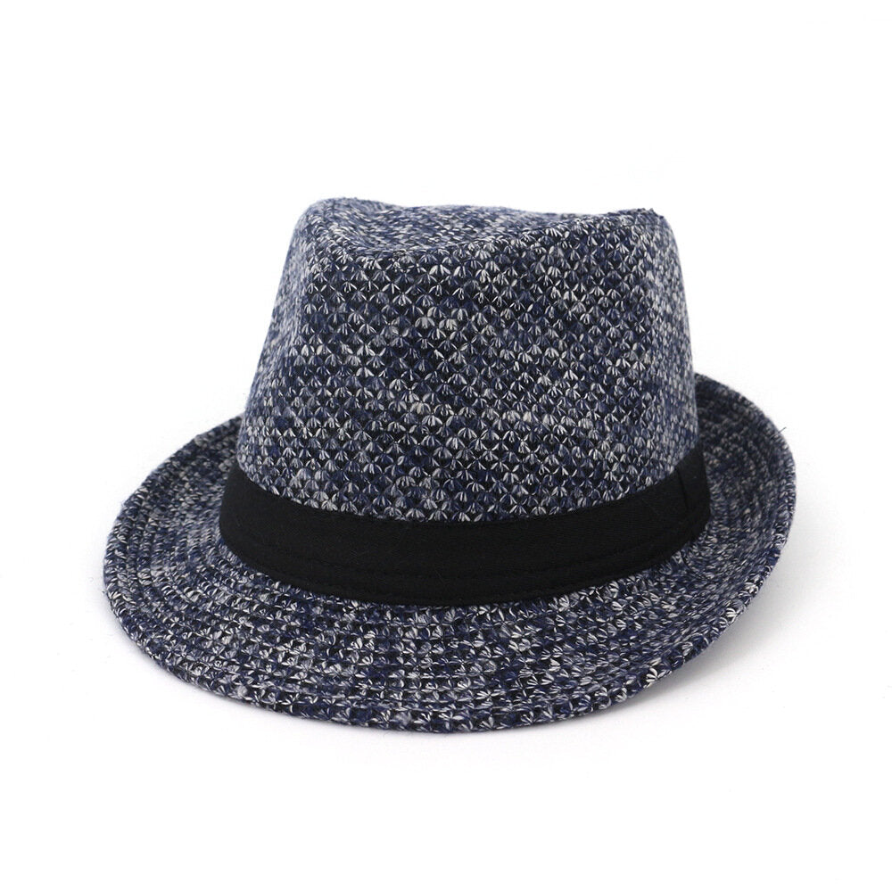 Men Winter Warm Felt Wide Brimmed Jazz Fedora Hat Outdoor Thicken Top Hat