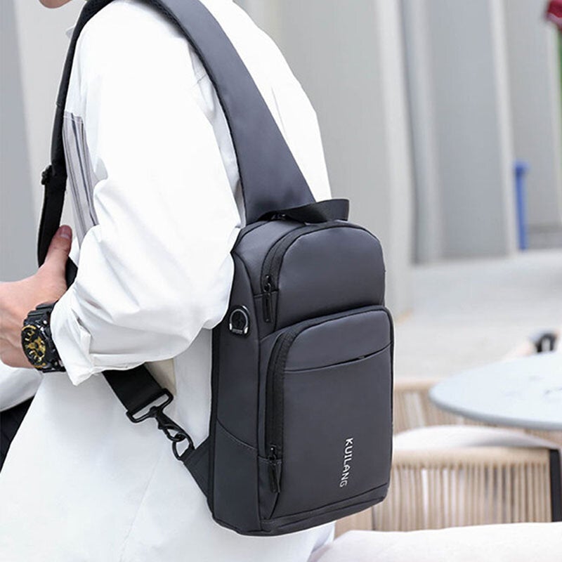 Men Oxford Large Capacity USB Charging Chest Bag Fashion Casual Wild Bus Card Pocket Design Crossbody Bag Shoulder