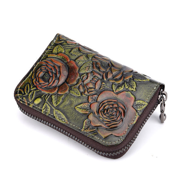 Genuine Leather Card Organ Holder Zipper Multi-card Bit Purse Wallet