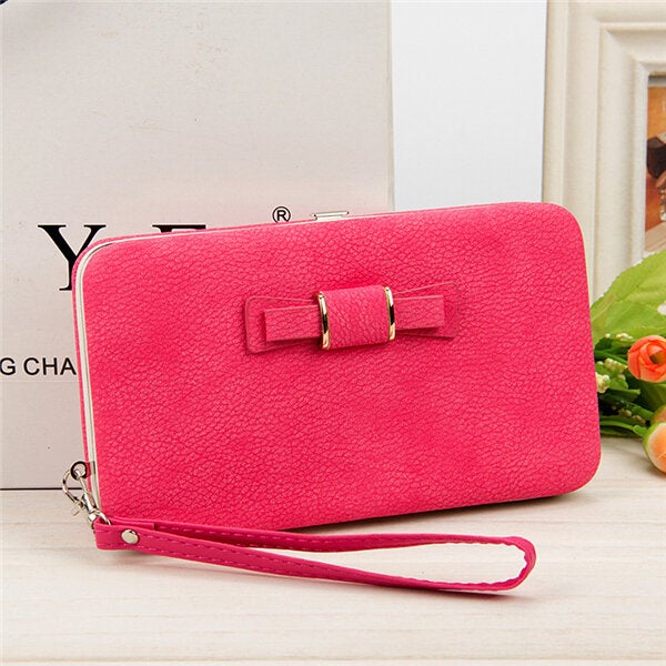 Women Candy Color Bowkot 5.5 Inch Phone Wallets Case Hasp Long Purse Clutches