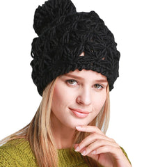 Womens Hand-Woven Knitted Beanie Hat Winter Hollow Out Slouchy Earmuffs Skullcap
