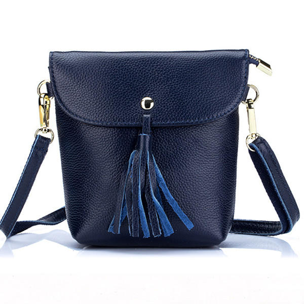 Genuine Leather Tassel Mini Shoulder Bags Vintage Hasp Crossbody Bags 5.5'' Phone Bags