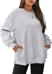 Women's Oversized Crewneck Sweatshirt - Fall Fashion Fleece Pullover with Pockets