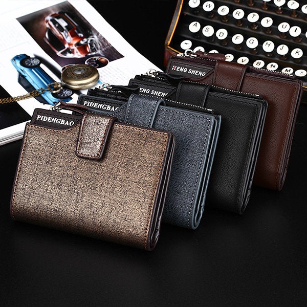 Men PU Leather Casual Wallet Hasp Zipper Credit Card Holder Coin Bag