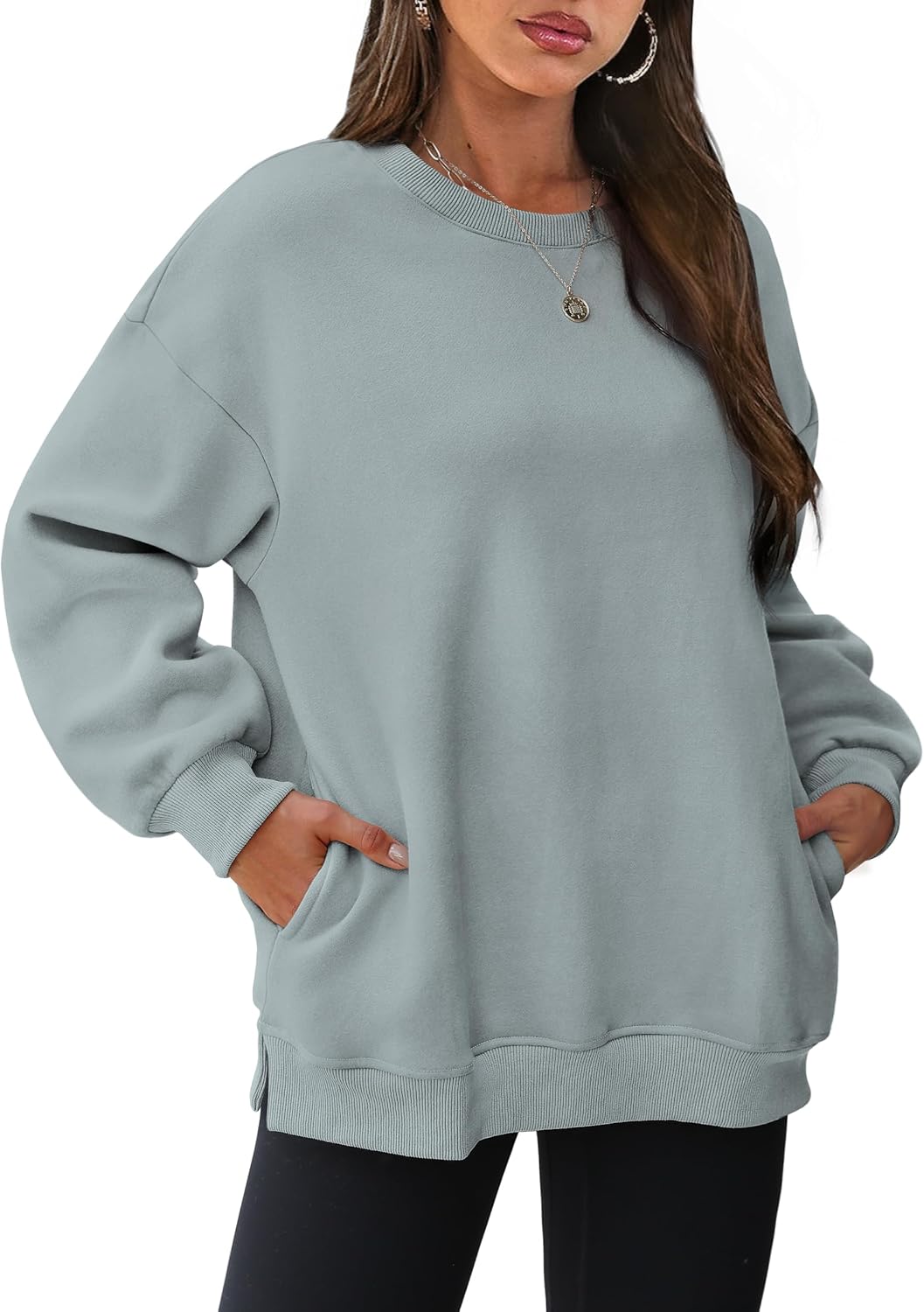 Women's Oversized Crewneck Sweatshirt - Fall Fashion Fleece Pullover with Pockets