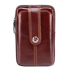 Men Genuine Leather Retro Large Capacity Waist Bag 6.5 Inch Phone Bag Belt Bag