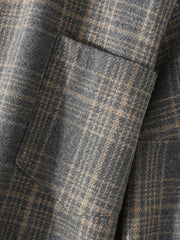 Mens Cotton Plaid Lapel Drop Shoulder Relaxed Fit Overshirt With Pocket