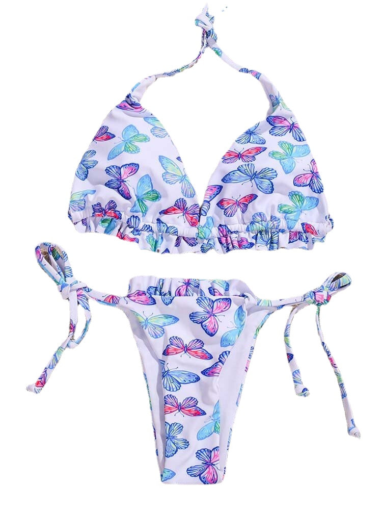 Butterfly Animal Print Halter Tie Summer Beach Swimwear Women Bikini