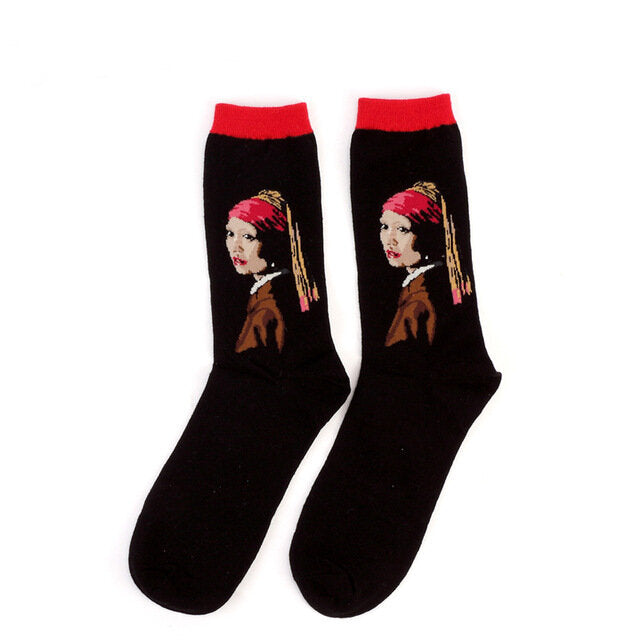 Unisex Mona Lisa Oil Painting Cotton Tube Socks