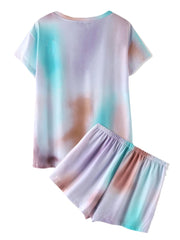 Tie Dye Print Loungewear Set Dradient Short Sleeve Two Piece Pajamas