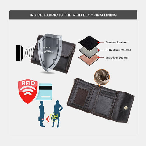 Men Trifold Short First Layer Cowhide Wallet RFID Blocking Antimagnetic 8 Card Slot Card Holder Money Clip