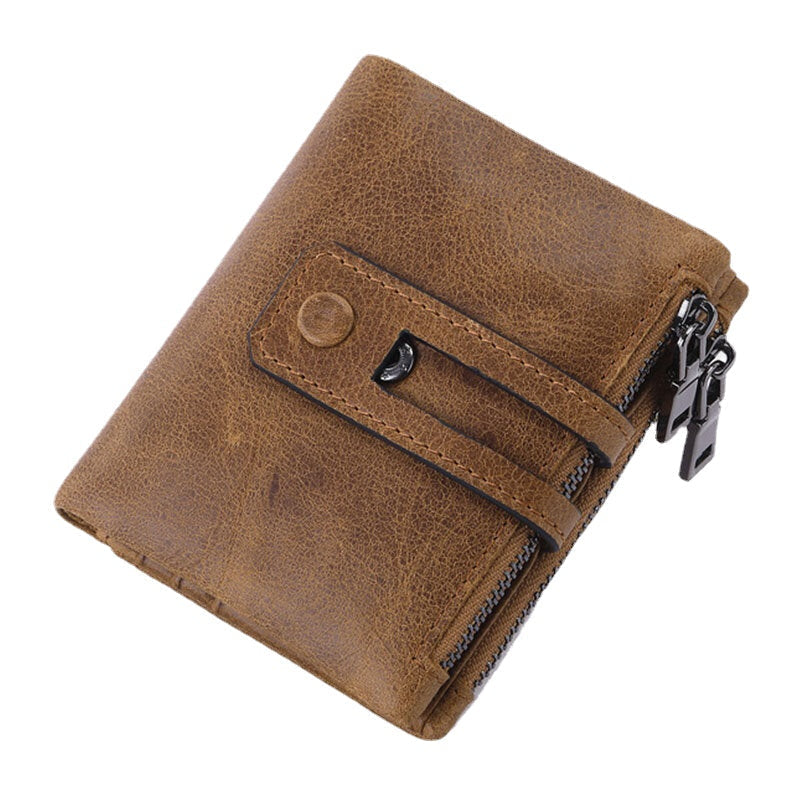 Men Genuine Leather Zipper RFID Blocking Anti-theft Retro Business Card Holder Wallet